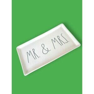 Rae Dunn Mr & Mrs Ceramic Tray Plate White Black Wedding Bridal Shower Gift NEW